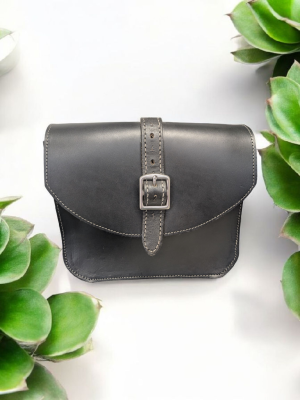 Black Leather Bag with Stirrup leather shoulder strap